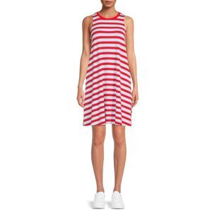 Time and Tru Small Women's Sleeveless Knit Dress red stripe Knee length Pullover